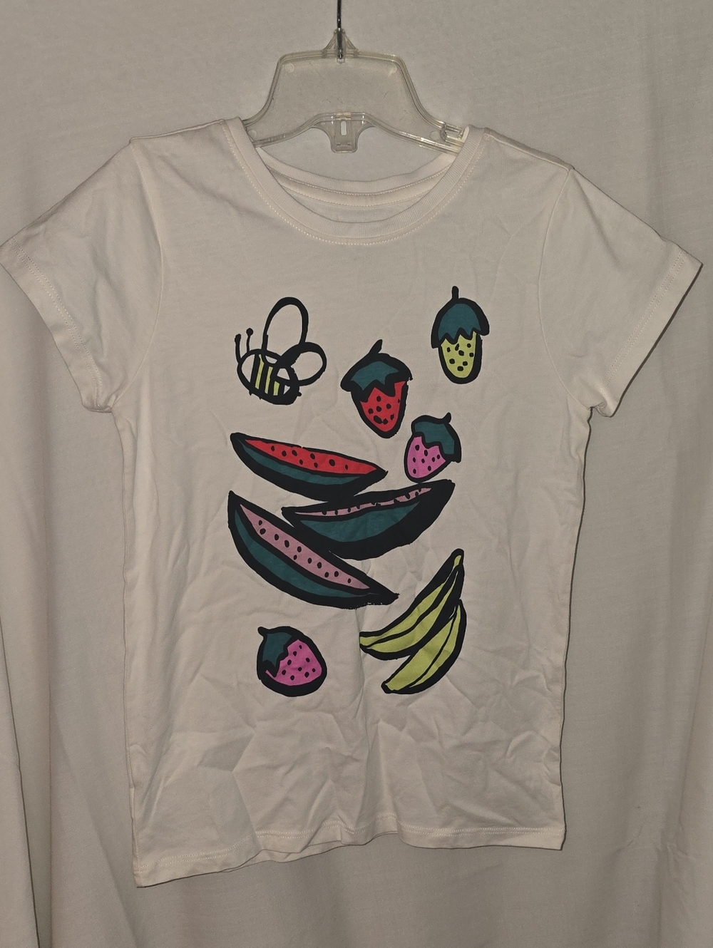 NWOT Tea Collection White Tee with Bright Fruit & Bee Motif